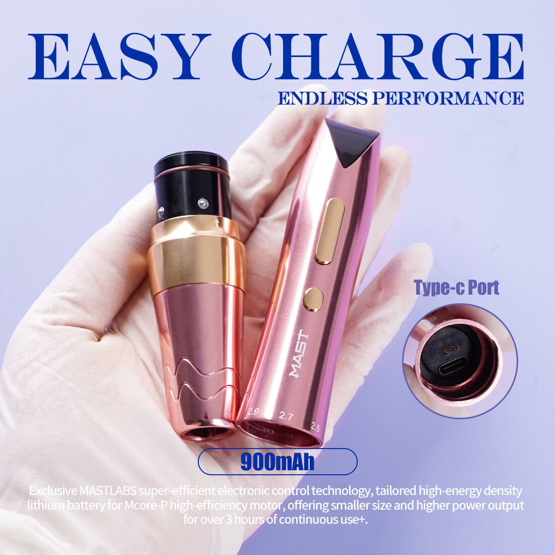 Wireless tattoo machine with 2.2MM - 3.2MM adjustable stroke PMU Dragonhawk | Mast P60 - mrpmu